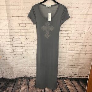 Vintage Y2K Sheer Over Slip Dress Slim Rhinestone Cross Medium Runs Small NWT